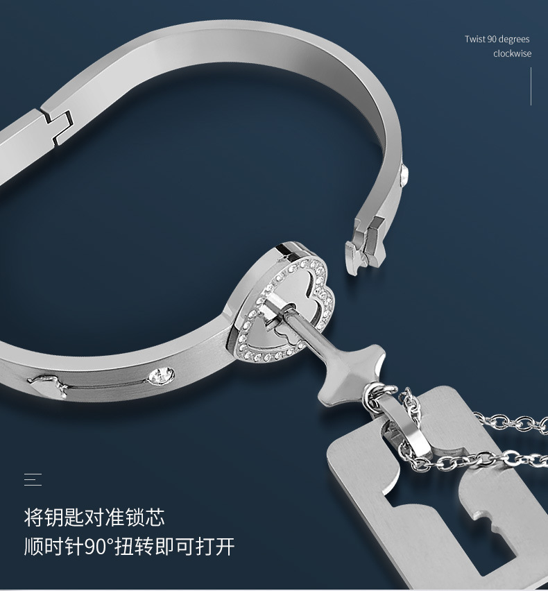 Piedra de proyección de pareja transfronteriza con diamante amor pulsera de acero inoxidable apresurarse al Cielo Abierto llave de bloqueo pulsera de acero de titanio al por mayor