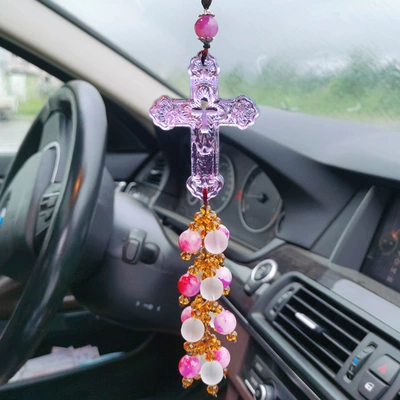 car interior decoration | Car hanging - pink-cross-bead-pendant