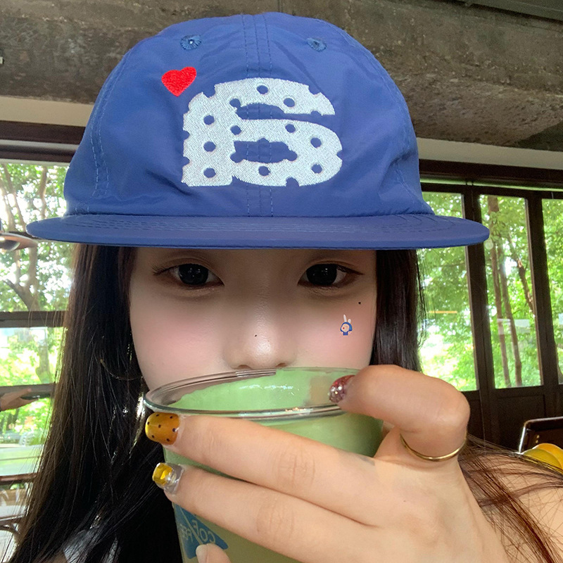 韩系复古小众爱心数字平檐棒球帽女夏季薄款透气显脸小鸭舌帽子潮|undefined