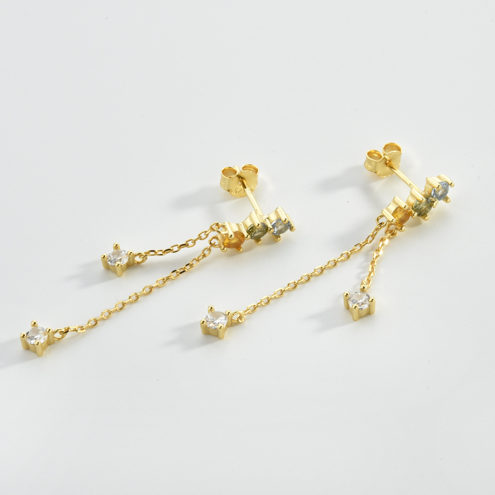 925 Sterling Silver Material 1 Pair 18K Gold Plated 925 Sterling Silver Zircon Geometric Drop Earrings