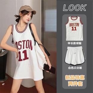 Basketball vest women's outer wear sexy female student letter trend loose sports style uniform mid-length sleeveless T-shirt