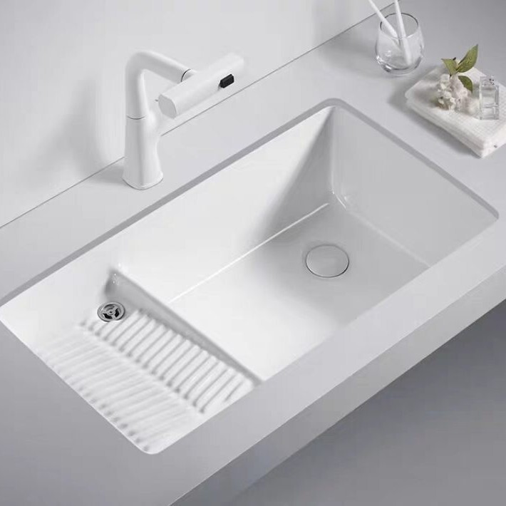 Large Size Laundry Basin with Washboard, Balcony Ceramic Under-Counter Basin with Washboard, Washbasin, Sink, Bathroom Sink