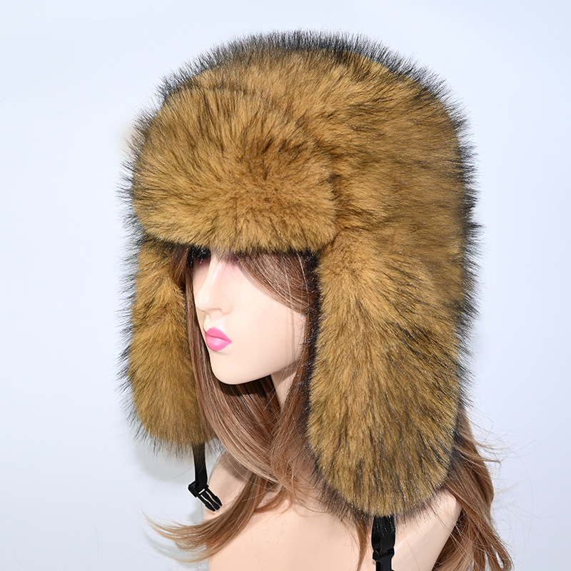 Sombrero Lei Feng de piel sintética, sombrero grande para mujer, nuevo sombrero Lei Feng de piel sintética de invierno, protección auditiva cálida al aire libre para adultos