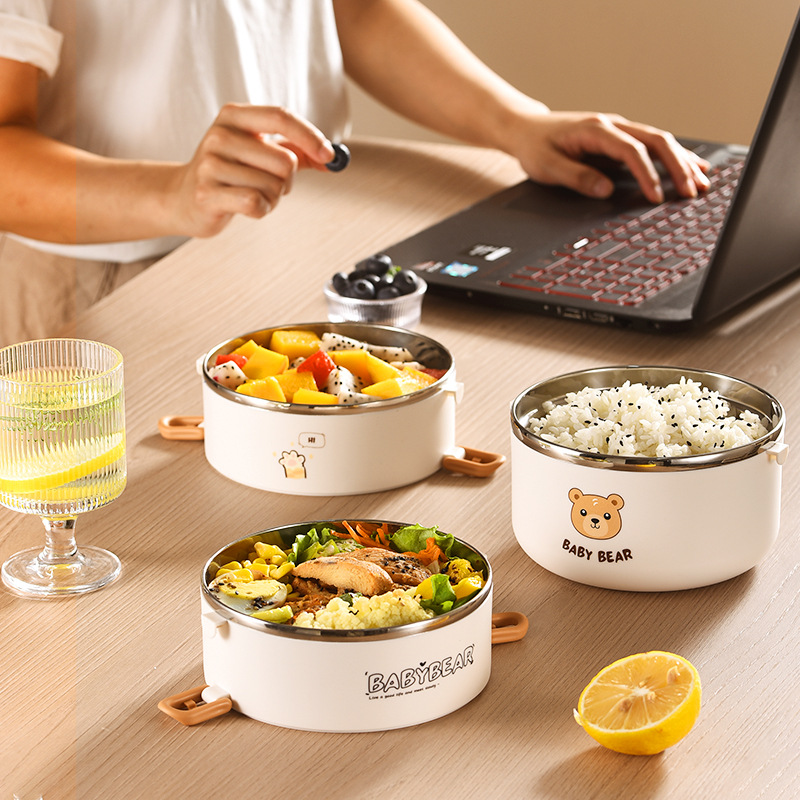 Nueva caja de almuerzo de aislamiento de acero inoxidable multicapa puede ser calentada por microondas para la oficina de gran capacidad portátil barril de almuerzo portátil