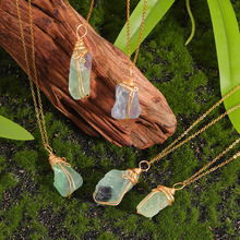 亚马逊天然石莹石项链绕线扭丝石头吊坠欧美水晶款绿水晶