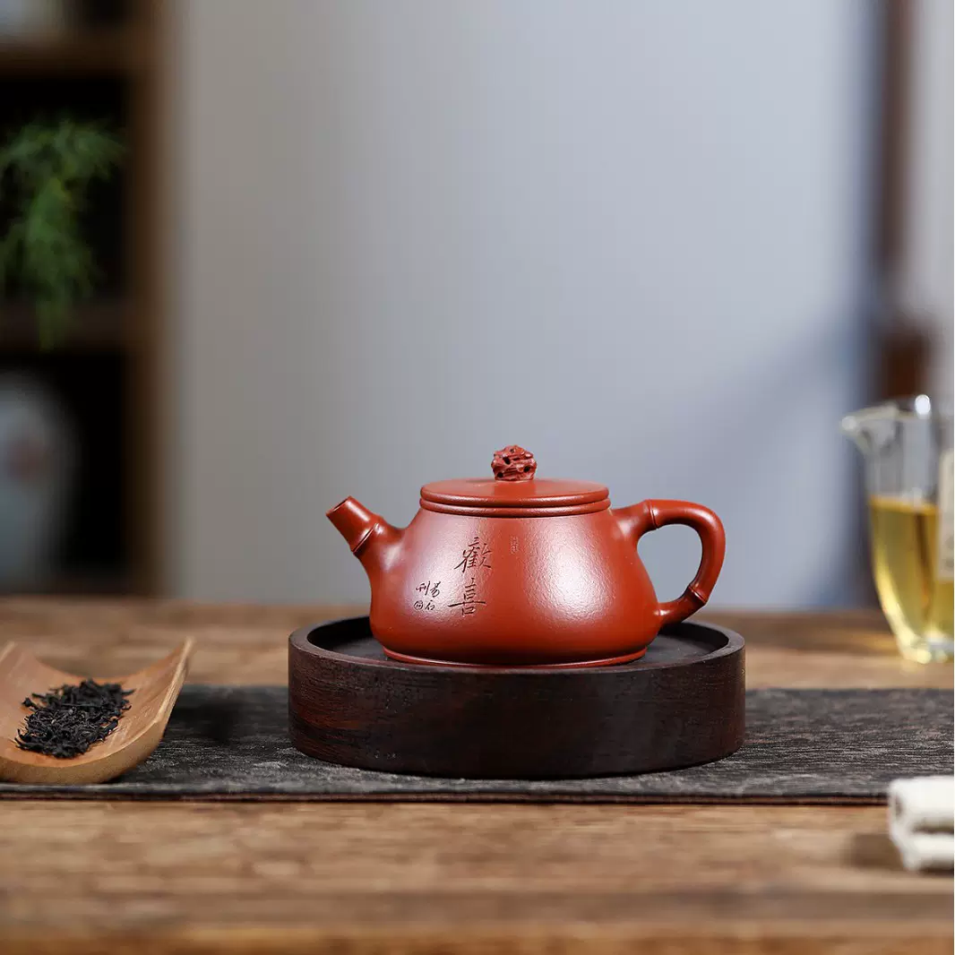 宜兴精品刻绘泡茶壶原矿朱泥功夫茶具创意太湖石石瓢壶手工紫砂壶