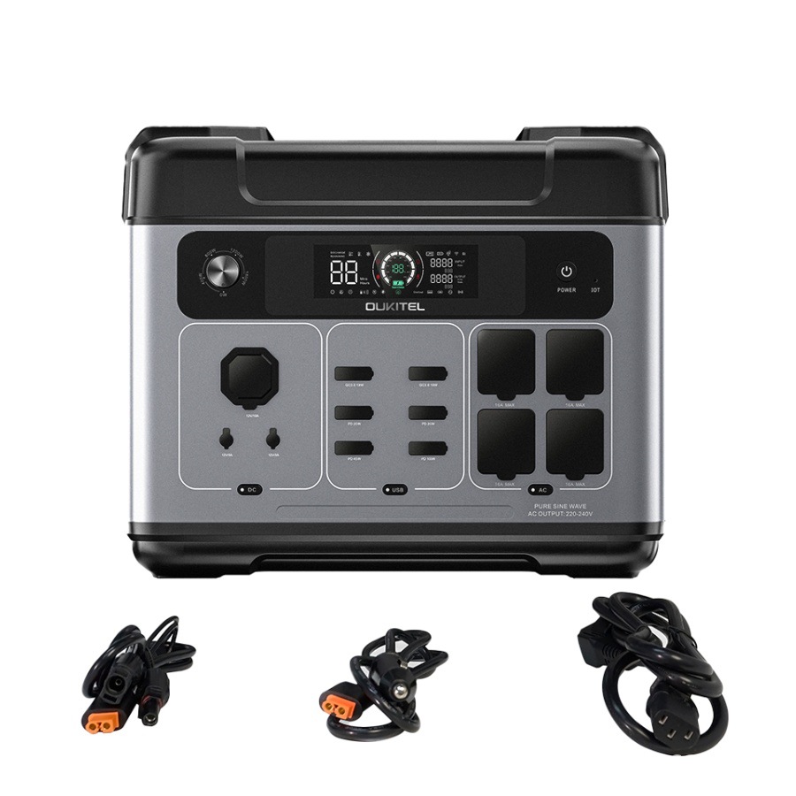 Fuente de alimentación portátil OUKITEL de 2400W y 2048Wh para exteriores, almacenamiento de energía para casas móviles con control por aplicación, fuente de alimentación de emergencia para exteriores.