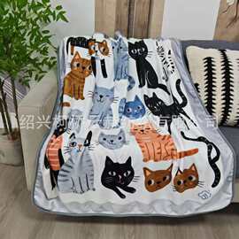 新款猫咪宠物毯萌趣动物数码印法兰绒毯子四季通用毛毯沙发盖毯