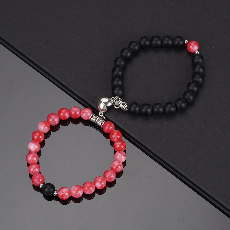 Simple Style Heart Shape Alloy Natural Stone Beaded Stoving Varnish Bracelets 2 Pieces display picture 4