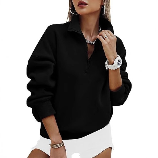 Women's Sweatshirt with Stand Collar 2025 Fashion Long-Sleeve Pullover Top Y2K Autumn Clothing