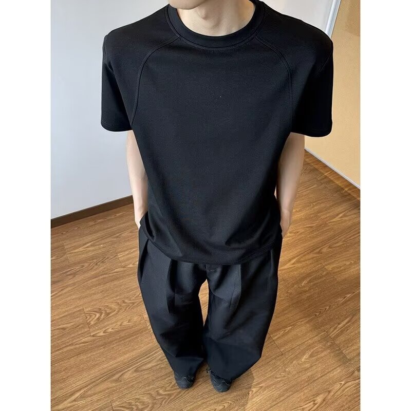 Summer Heavyweight Pure Cotton Korean Cleanfit Solid Color Heavyweight Short-Sleeve T-Shirt for Men and Women, Loose Fit, Round Neck, Thickened Half-Sleeve