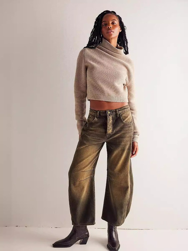 2025 new Amazon Xiyin cross-border European and American autumn casual loose mid-waist tube women's jeans