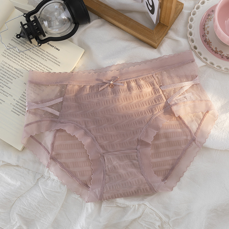 Ropa interior de seda de hielo de algodón antibacteriano entrepierna media cintura chica encaje sexy briefs delgada ropa interior sin costuras