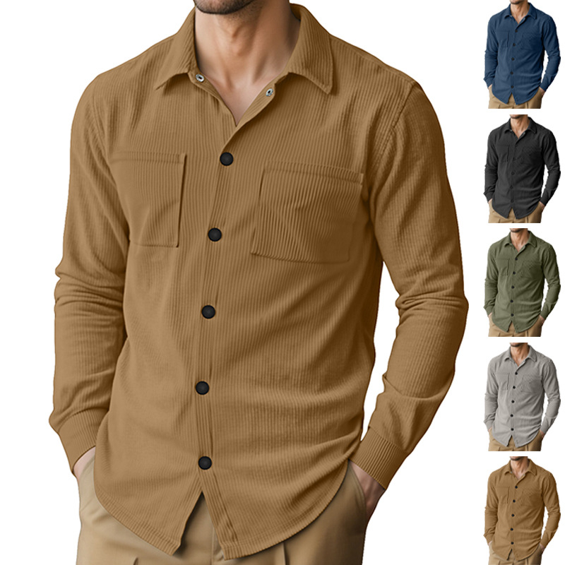 Nuevo otoño transfronterizo nuevo tamaño grande de camisa de botón de terciopelo TEMU casual suelto hombre bolsa abierta