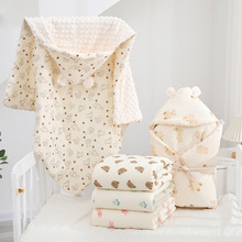 绉布豆豆夹棉抱被婴幼儿带帽全棉防风外出盖毯新生儿宝宝秋冬包被