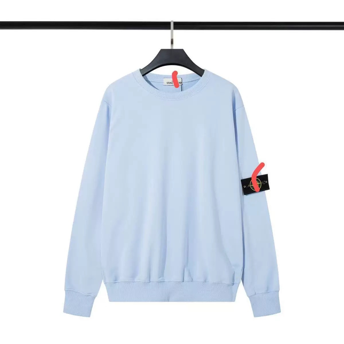 Light Blue Stone Island-Round Neck Sweatshirt