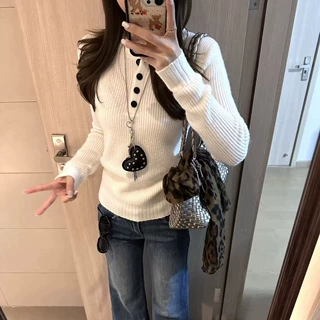 跨境白色修身内搭可外穿毛衣女秋冬松弛慵懒超好看针织打底衫上衣