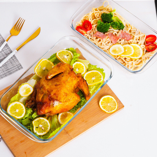 Rectangular heat-resistant glass baking pan, large-capacity steamed grilled fish plate, barbecued rice plate, microwave oven baking plate