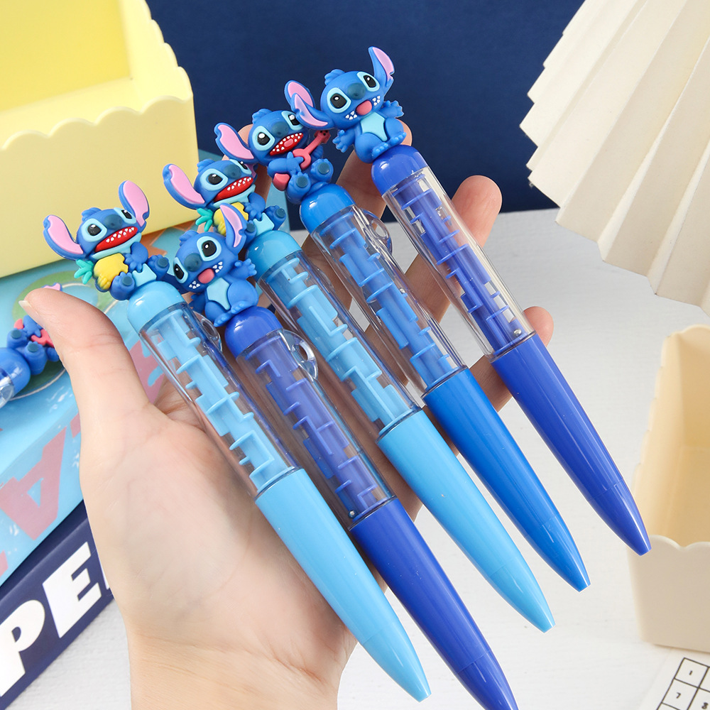 lindos pequeños bolígrafos azules negros crean accidentes comerciales laberinto bolígrafos de bolas de dibujos animados estudiantes de primaria aprenden suministros de papelería