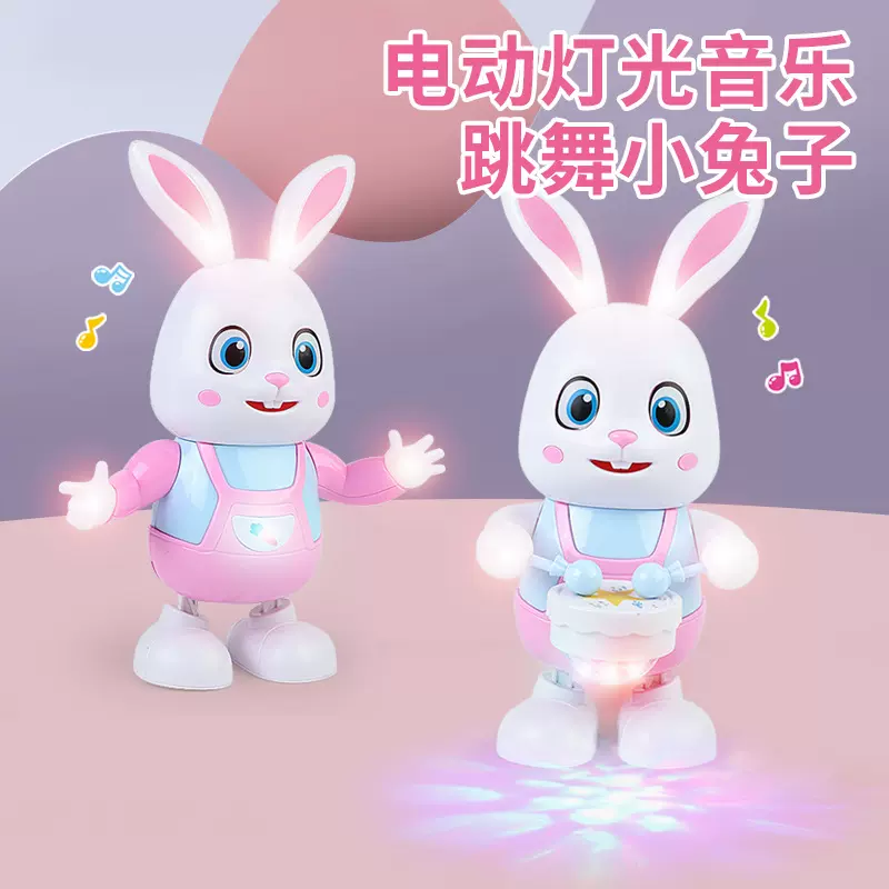 新款电动公仔玩具 唱歌跳舞兔子灯光音乐打鼓兔子电动机器人玩具