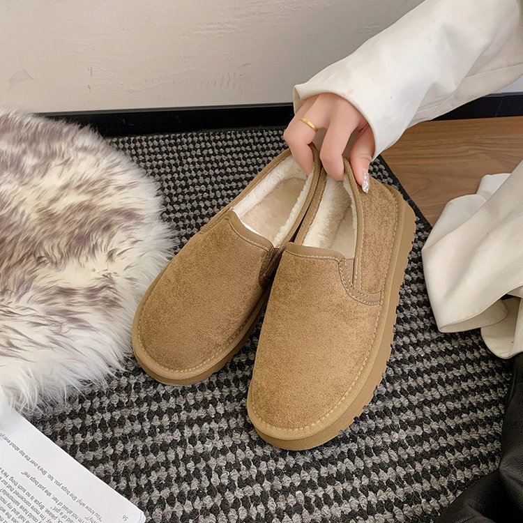 冬用綿靴 レディースシューズ メンズシューズ カップルモデル 北京風スリッポン 厚手綿暖かいローカットスノーブーツ 暖かく厚みのある