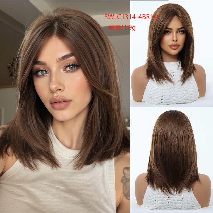 Peluca degradada dorada para mujer, peluca completa, cabello sintético de longitud media, estilo cosplay de Halloween.