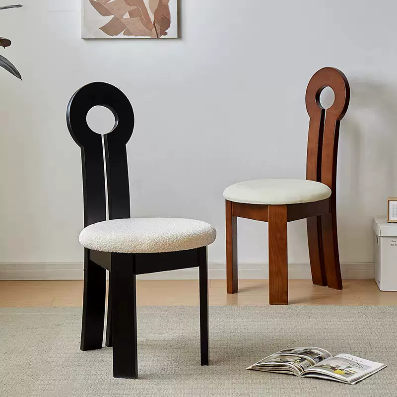 法式复古实木餐椅家用靠背椅子中古侘寂风椅简约轻奢酒店餐厅桌椅