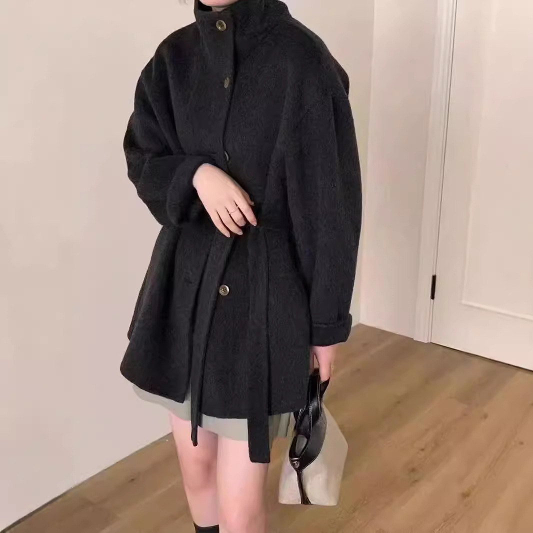 Korean Style Stand-Up Collar Double-Sided Wool Coat for Women, Short, Medium and Long, Petite Coat, Feminine Style, Commuting Preferred and Versatile