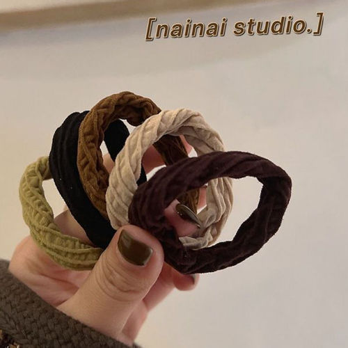 Gradient dark green coffee jacquard towel ring thick seamless high elasticity hair rope leather case