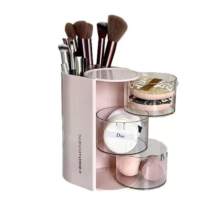 Caja de almacenamiento de polvo giratoria a prueba de polvo梳妆台 de escritorio maquillaje huevo cojín de aire lápiz labial cepillo de maquillaje estante de almacenamiento
