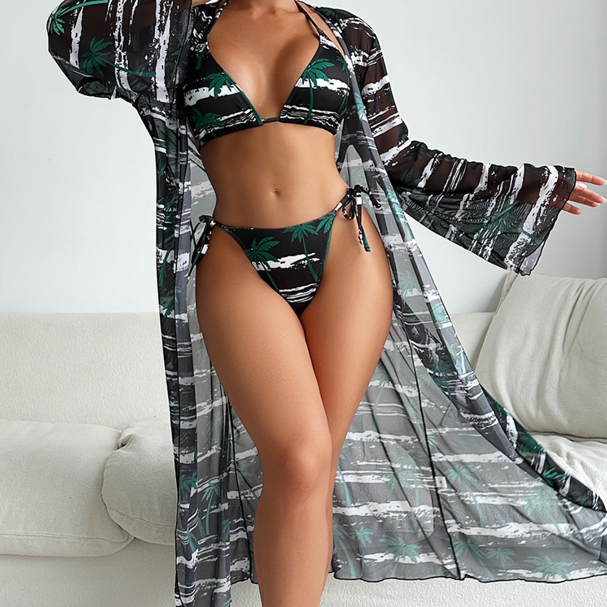 Mingyi 2024 nueva moda europea y americana tela especial impresa BIKINI blusa de tres piezas traje de baño de mujer