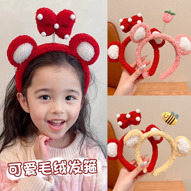 Otoño y invierno lindos niños peluche bandas de cabello 2024 nuevas niñas arco dulce prensado bandas de cabello no estrangulación