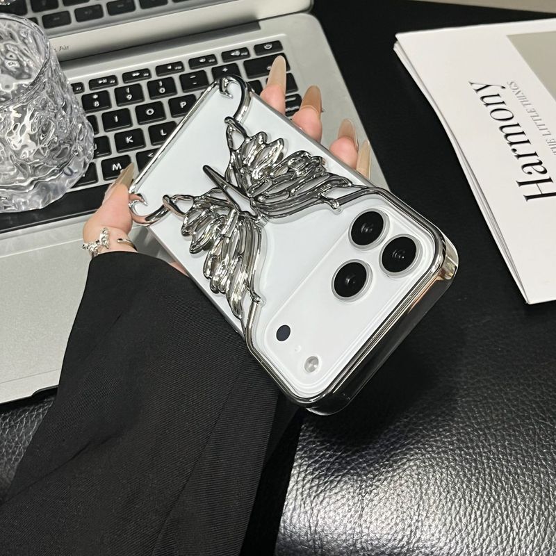 无边框镂空蝴蝶适用苹果17PROMAX手机壳iPhone16电镀PC保护套磨砂|undefined