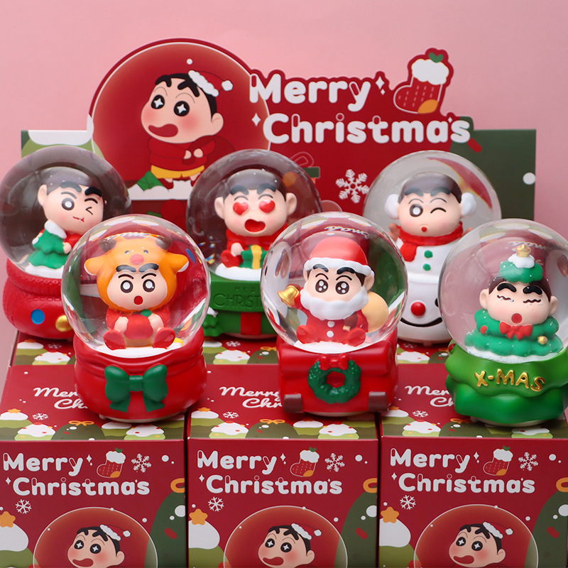 Merry Christmas Shin-Chan Crystal Ball Music Box Blind Box Luminous Crayon Shin-Chan Ornament for Children's Christmas Gift
