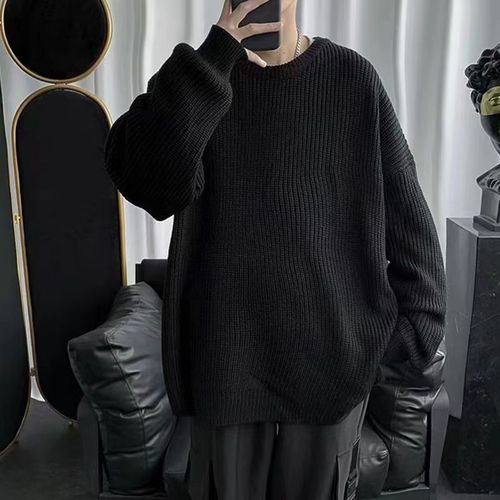 Men's Plain Color Winter Loose Student Versatile Hong Kong Style Ins Lazy Base Knit Sweater Outerwear