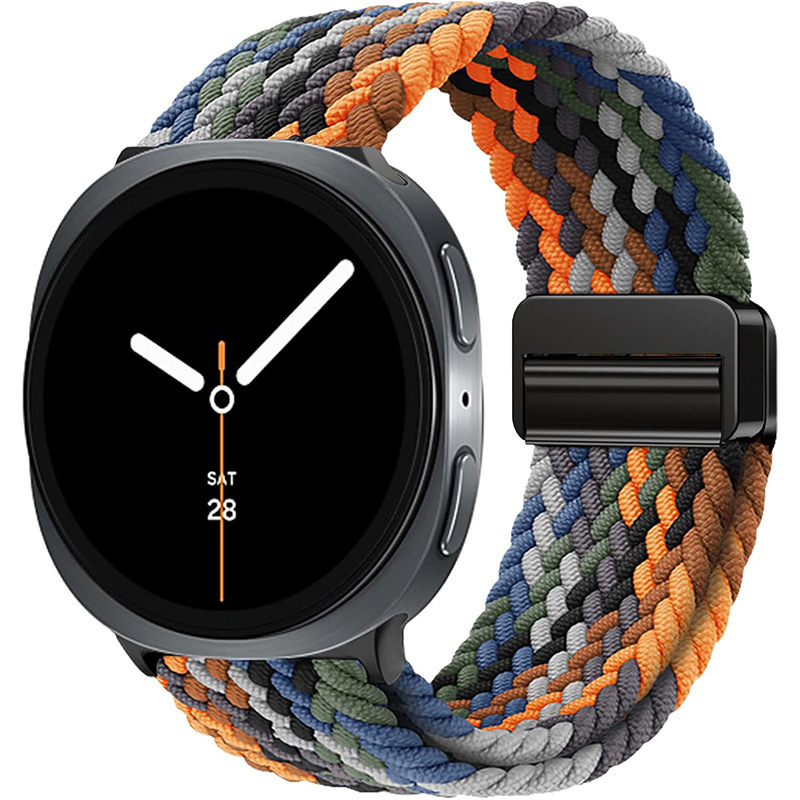 新款适用三星watch8表带磁吸扣编织尼龙回环弹力彩虹运动手表带|undefined