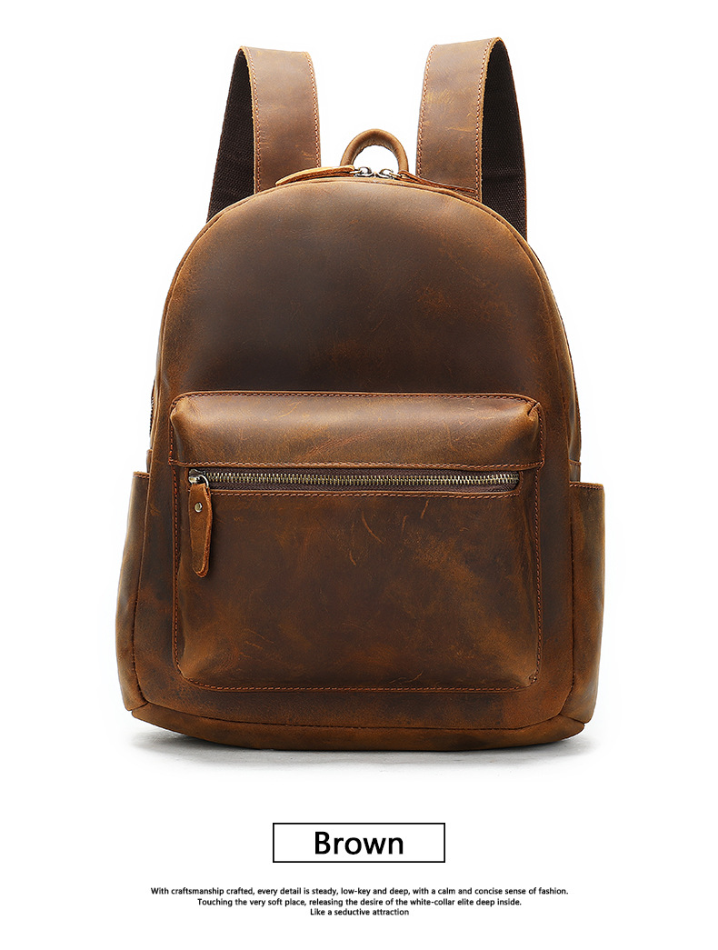 Crazy Horse Leather Men's Backpack Large Capacity Business Travel Bag Stylish Retro Cowhide Handbag_voghion.com