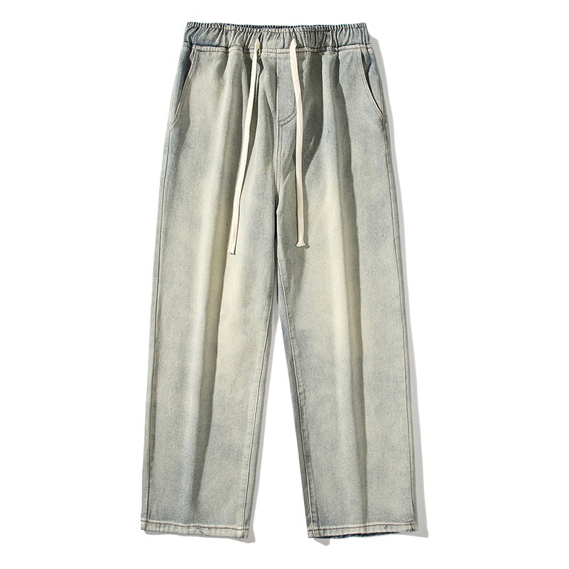 LKTM Men's Wear # Yellow Mud Dyeing American High Street Jeans Pantalones de pierna recta sueltos con cintura elástica de marca de moda para hombres