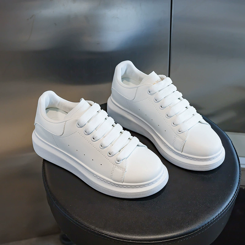 White shoes, footwear, universal breathable sneakers platform for leisure, trend of season, Korean style