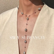 真多麻灰满天星巴洛克珍珠项链轻奢小众锁骨链S925纯银珍珠颈链