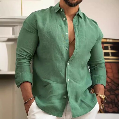 2024 Men's Casual Pure Cotton Linen Shirt for Youth in Europe and America