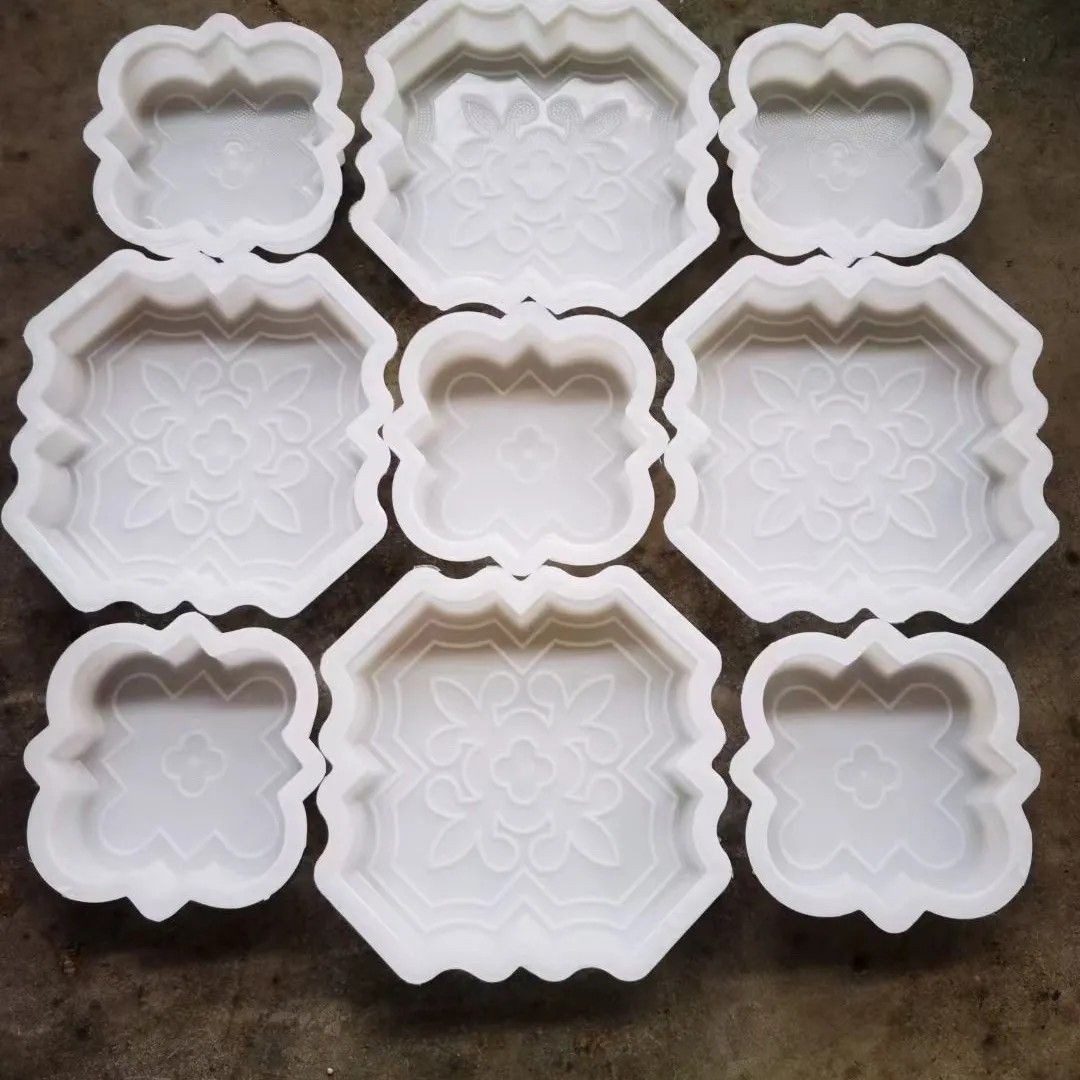 彩砖塑料模具新款防滑花砖模具扇形铺路水泥花砖花边圆形浮雕模具