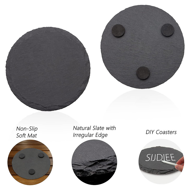 Posavasos de roca natural al por mayor de fábrica Posavasos de pizarra redonda de estilo japonés, almohadillas de aislamiento térmico, posavasos de pizarra de Amazon transfronterizos