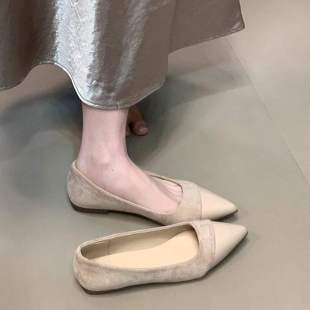 Shallow Mouth Pointed Toe Flats for Women 2025 New Spring French Suede Gentle Fairy Style Flats Bottom Slip-On Shoes