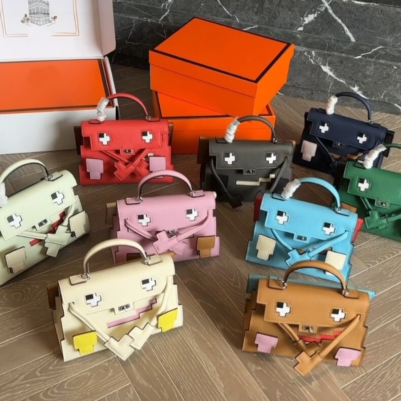 Cross-Border Popular Genuine Leather Mosaic Doll Kelly Bag Little Monster Shoulder Crossbody Bag Kellydoll Handbag
