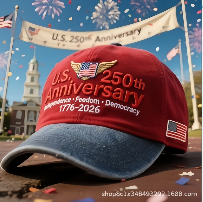 Pod Cross-Border Amazon 3D Digital Printing Color-Blocked Baseball Cap European and American 250Th Anniversary Commemorative Color-Blocking Baseball Cap