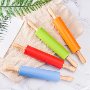 Food Grade Silicone Rolling Pin for Household Solid Wood Roller Non-Stick Flour Stick Children's Dumpling Rolling Pin Manufacturer