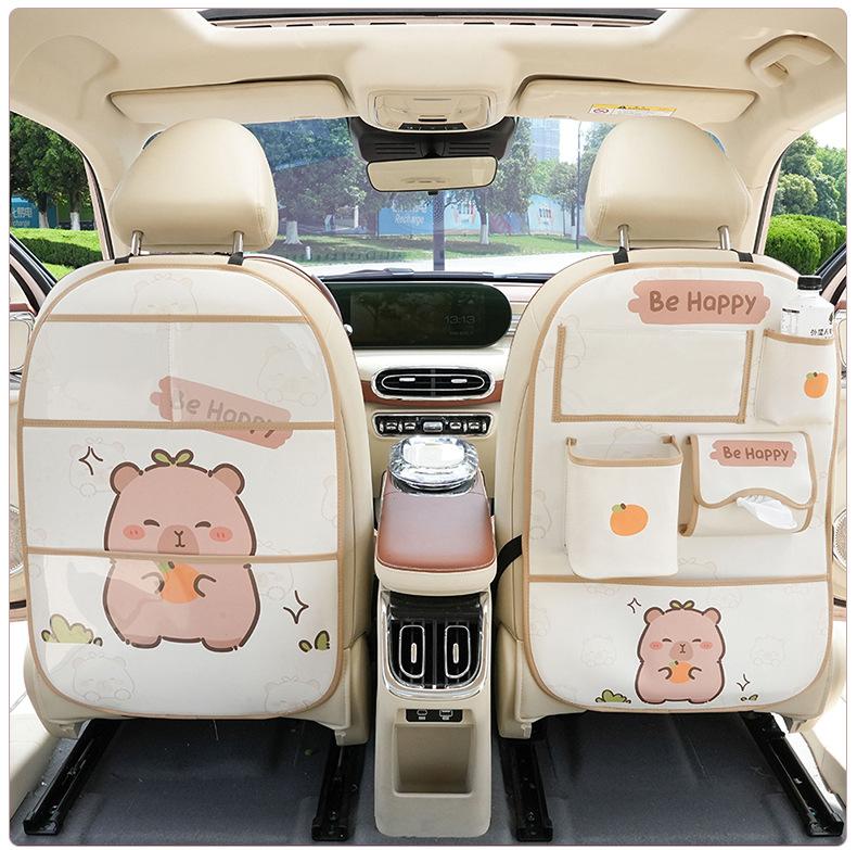 Car Seat Back Anti-Kick Pad Debris Bag Leather Stain-Resistant Car Protective Pad Cartoon Capybara Car Anti-Kick Pad