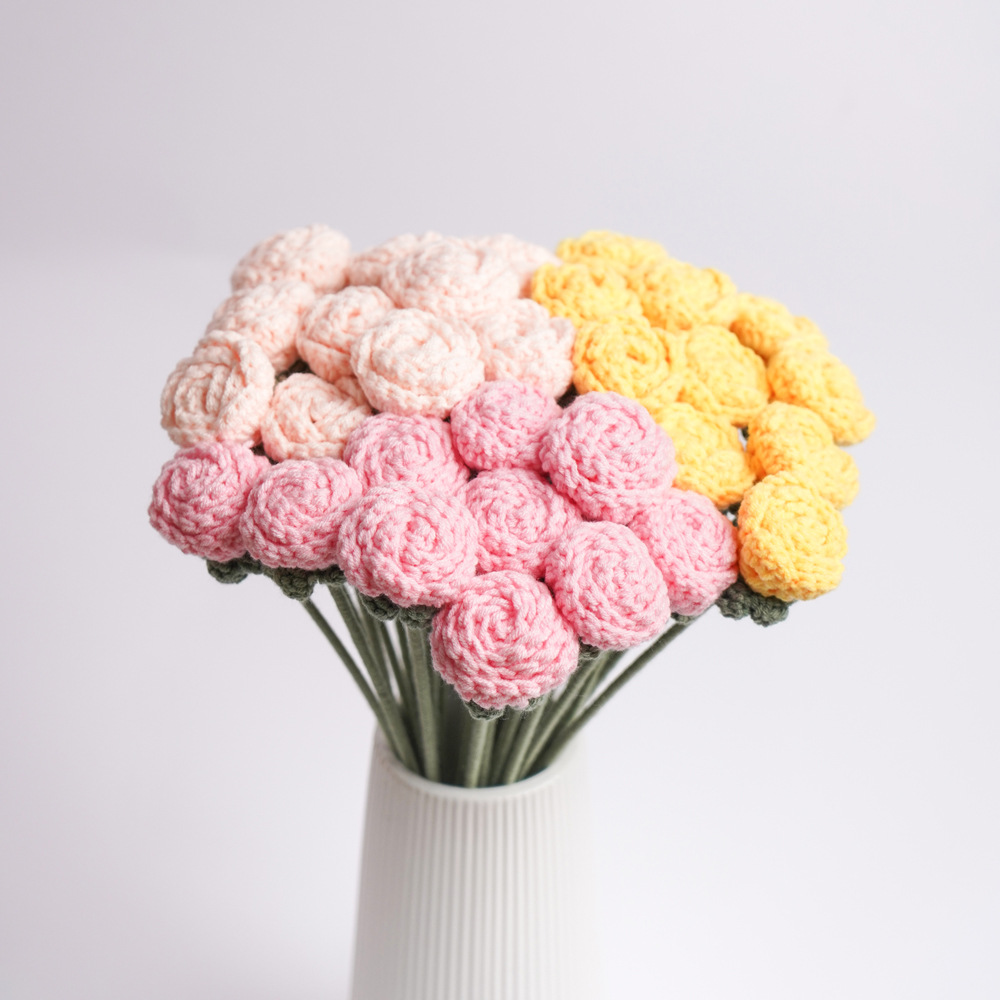 handmade wool woven bouquet finished multi-head bubble rose bouquet valentine‘s day gift birthday gift