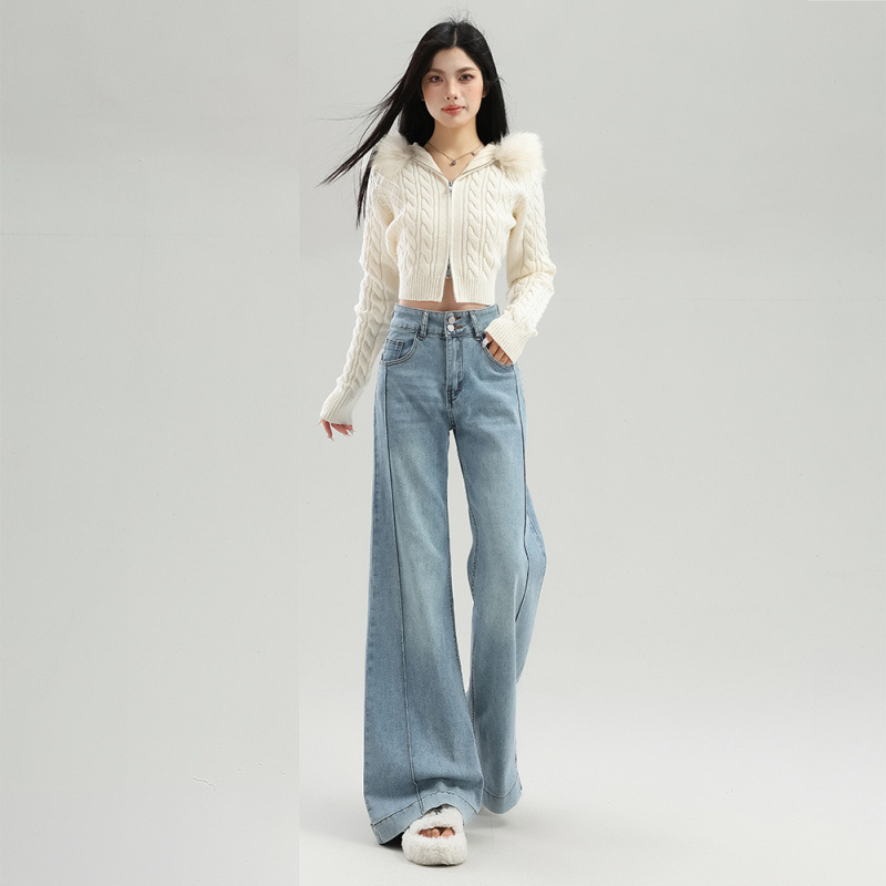 Nostalgia azul de piernas anchas jeans de bocina primavera 2026 nuevo mm grande cintura alta cubierta recta micropantalones